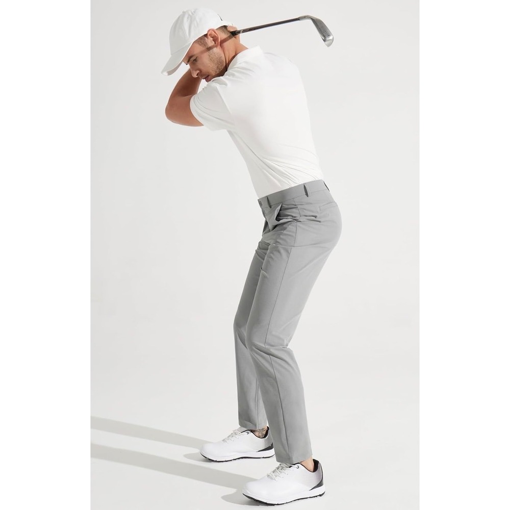 Libin Mens Golf Pants Grey Lightweight Stretch Quick Dry Water Resistant Trouser